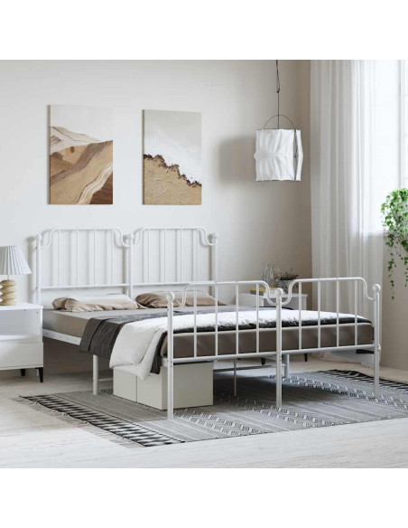 Giroletto con Testiera e Pediera Metallo Bianco 135x190 cm