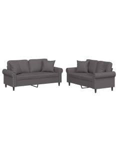 Set di Divani 2 pz con Cuscini Grigio in Similpelle
