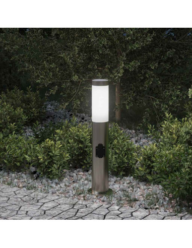 Lampada a paletto con presa elettrica 50 cm Acciaio Inox IP44
