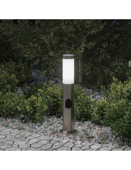 Lampada a paletto con presa elettrica 50 cm Acciaio Inox IP44