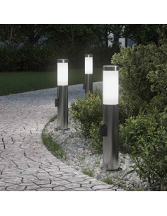 Lampioni a palo con presa elettrica 3 pz 50 cm Acciaio Inox IP44