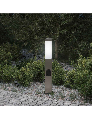 Lampada a paletto con presa elettrica 50 cm Acciaio Inox IP44