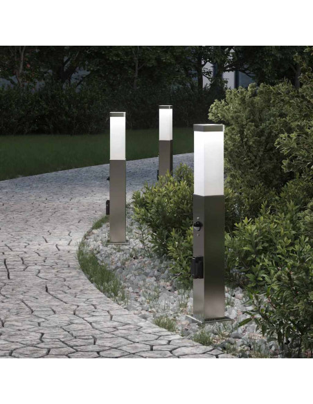 Lampioni a dissuasore con sensore e presa 3 pz 50 cm Acciaio Inox IP44