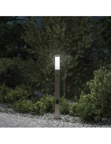Lampada a paletto con sensore e presa 80 cm Acciaio Inox IP44