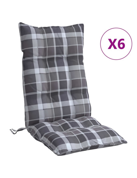 Cuscini Sedia Schienale Alto 6 pz Quadri Grigio Tessuto Oxford