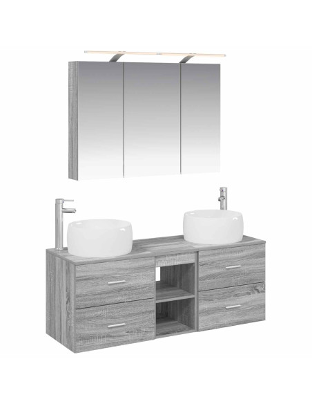 Set di mobili per il bagno 4 pcs Sonoma grigio