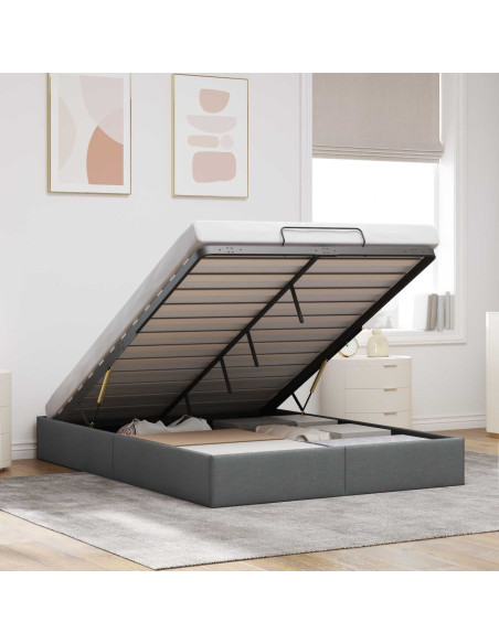 Letto ottomano Grigio Scuro 153 x 203 cm Tessuto