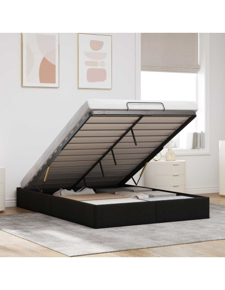 Letto ottomano Nero 153 x 203 cm Tessuto