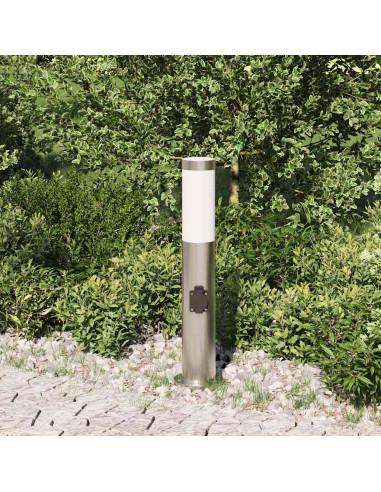 Lampada a paletto con presa elettrica 50 cm Acciaio Inox IP44