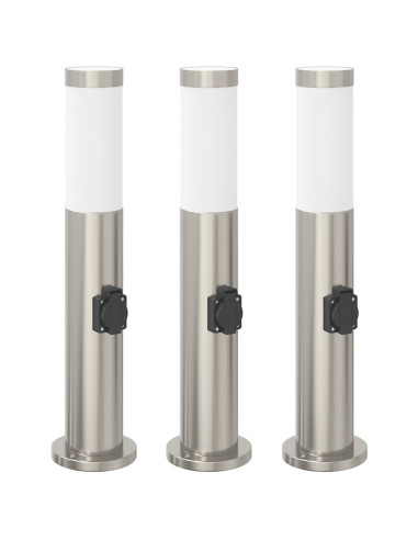Lampioni a palo con presa elettrica 3 pz 50 cm Acciaio Inox IP44