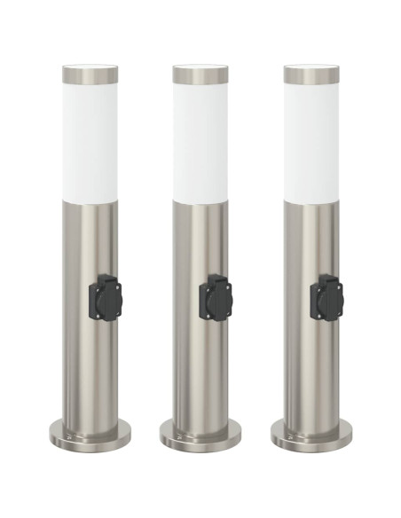 Lampioni a palo con presa elettrica 3 pz 50 cm Acciaio Inox IP44