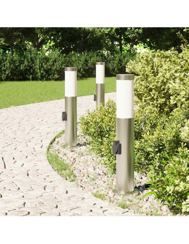 Lampioni a palo con presa elettrica 3 pz 50 cm Acciaio Inox IP44