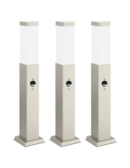Lampioni a paletto con sensore 3 pz 50 cm Acciaio Inox IP44