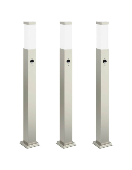 Lampioni a dissuasore con sensore 3 pz 80 cm Acciaio Inox IP44