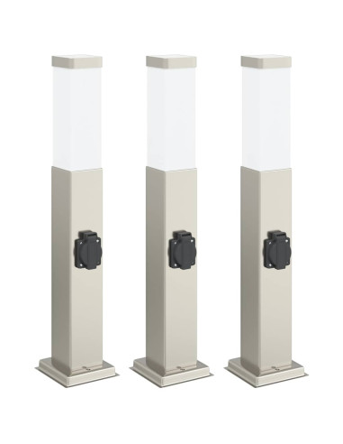 Lampioni a palo con presa elettrica 3 pz 50 cm Acciaio Inox IP44