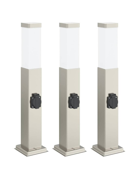 Lampioni a palo con presa elettrica 3 pz 50 cm Acciaio Inox IP44
