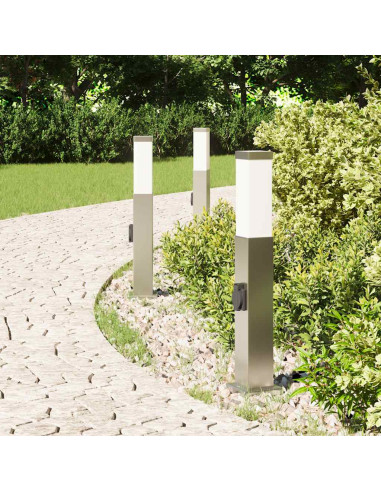 Lampioni a palo con presa elettrica 3 pz 50 cm Acciaio Inox IP44