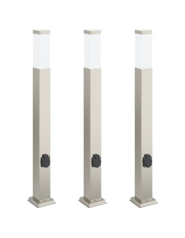 Lampioni a colonnina con presa elettrica 3 pz 80 cm Acciaio Inox IP44