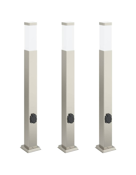 Lampioni a colonnina con presa elettrica 3 pz 80 cm Acciaio Inox IP44