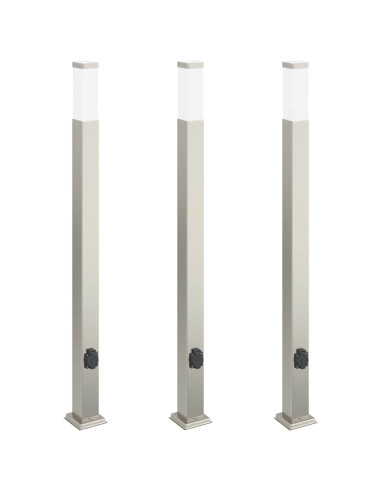Lampioni a colonnina con presa elettrica 3 pz 110 cm Acciaio Inox IP44
