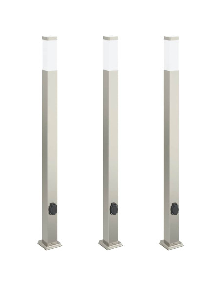 Lampioni a colonnina con presa elettrica 3 pz 110 cm Acciaio Inox IP44