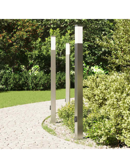 Lampioni a colonnina con presa elettrica 3 pz 110 cm Acciaio Inox IP44