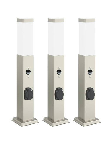 Lampioni a dissuasore con sensore e presa 3 pz 50 cm Acciaio Inox IP44