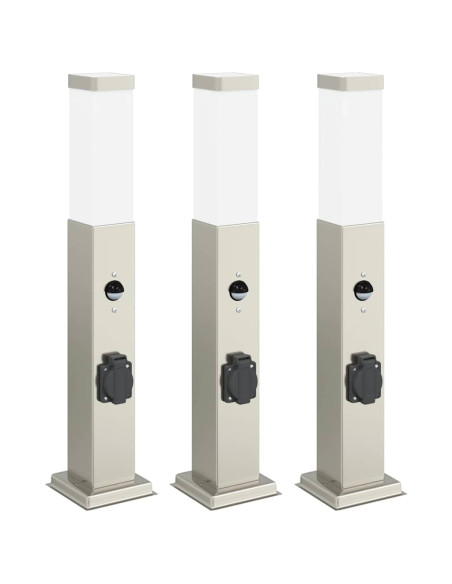 Lampioni a dissuasore con sensore e presa 3 pz 50 cm Acciaio Inox IP44