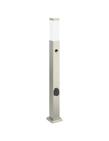 Lampada a paletto con sensore e presa 80 cm Acciaio Inox IP44