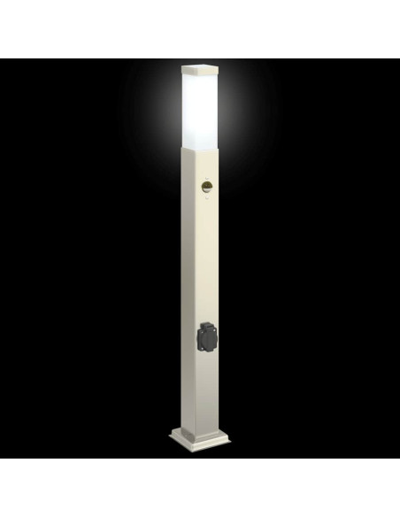Lampada a paletto con sensore e presa 80 cm Acciaio Inox IP44
