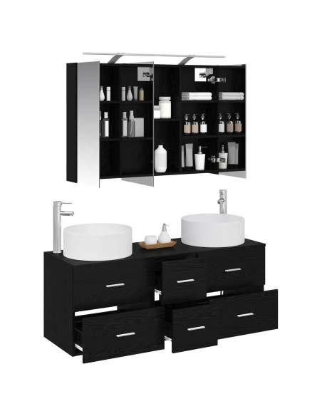Set di mobili per il bagno 4 pcs Rovere Nero