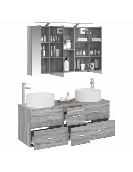 Set di mobili per il bagno 4 pcs Sonoma grigio