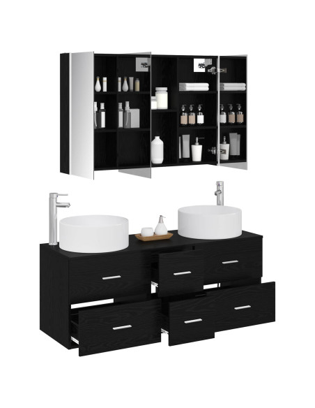 Set di mobili per il bagno 4 pcs Rovere Nero