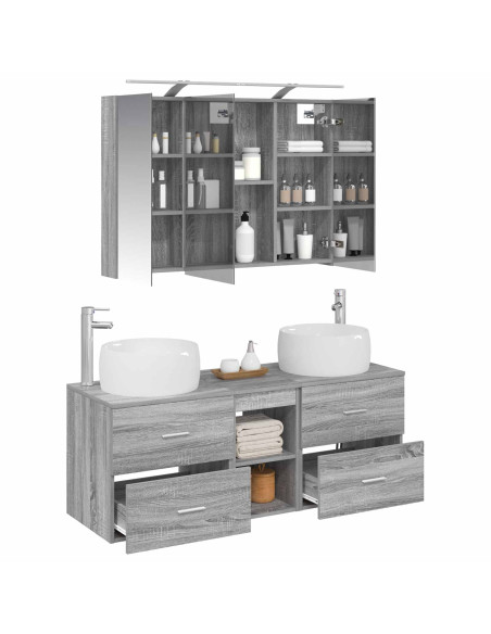 Set di mobili per il bagno 4 pcs Sonoma grigio
