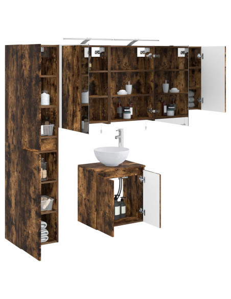 Set di Armadi da Bagno 5 pcs Rovere Fumo 50 x 14,5 x 70 cm