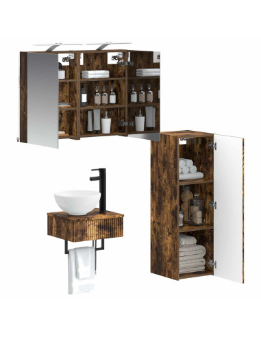 Set di Armadi da Bagno 4 pcs Rovere Fumo 40 x 10,5 x 60,5 cm