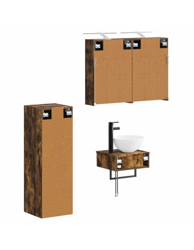 Set di Armadi da Bagno 4 pcs Rovere Fumo 43 x 16 x 62,5 cm