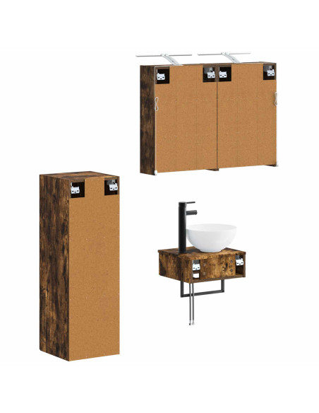 Set di Armadi da Bagno 4 pcs Rovere Fumo 43 x 16 x 62,5 cm