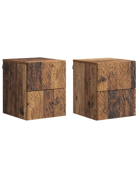 Mobiletto da notte a muro 2 pcs Legno antico 34,5 x 33 x 40 cm