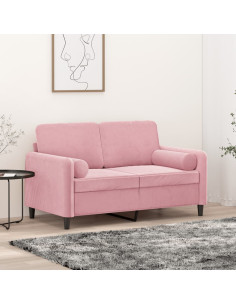 Divano a 2 Posti con Cuscini Rosa 120 cm in Velluto