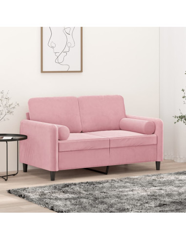 Divano a 2 Posti con Cuscini Rosa 120 cm in Velluto