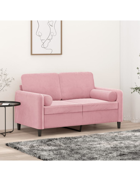 Divano a 2 Posti con Cuscini Rosa 120 cm in Velluto