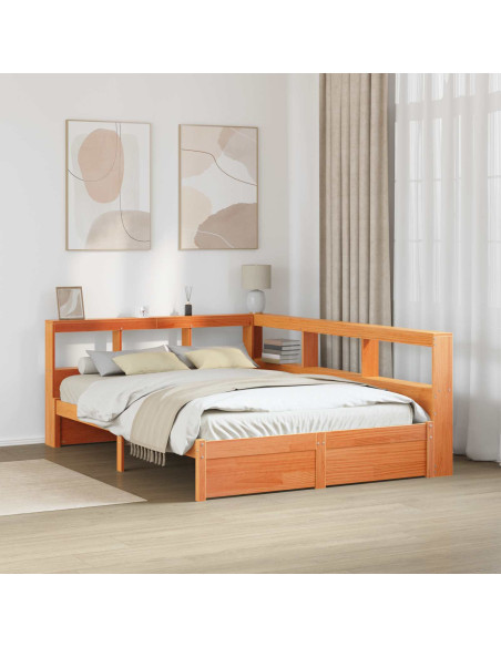 Letto Libreria con testiera 2 pcs Marrone cerato 200 x 140 cm