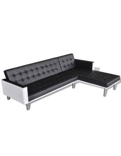 Divano Letto a L in Similpelle Nero 2