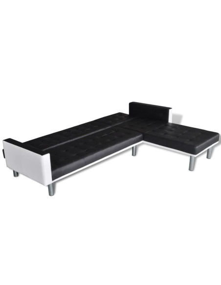 Divano Letto a L in Similpelle Nero