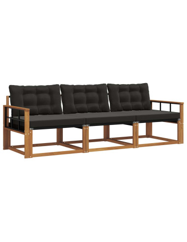 Set di divani da esterno con cuscino 3 pcs Naturale e Nero