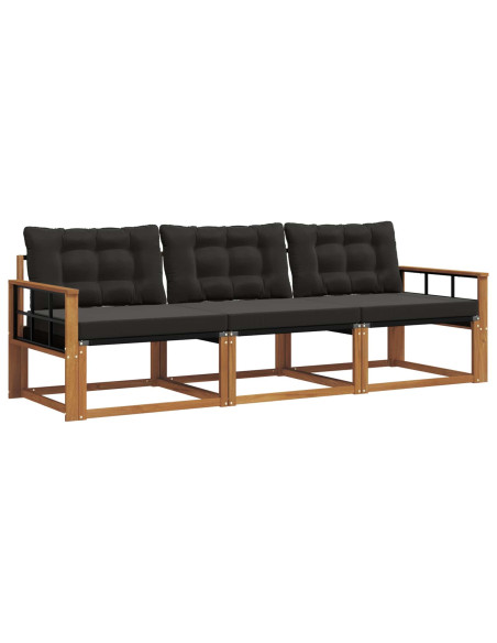 Set di divani da esterno con cuscino 3 pcs Naturale e Nero