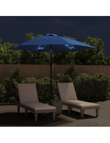 Ombrellone da Esterni con LED e Palo in Acciaio 300 cm Azzurro