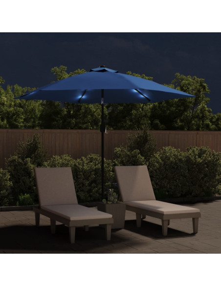 Ombrellone da Esterni con LED e Palo in Acciaio 300 cm Azzurro