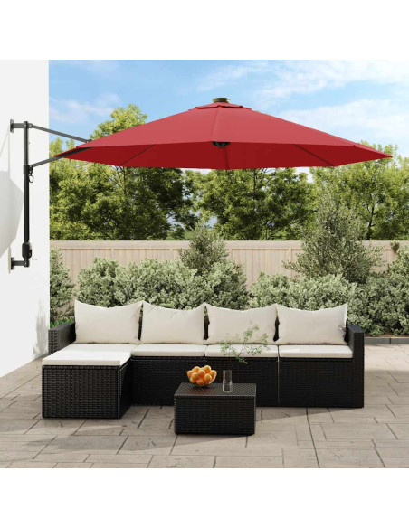 Ombrellone a Parete con LED Rosso Chiaro 290 cm